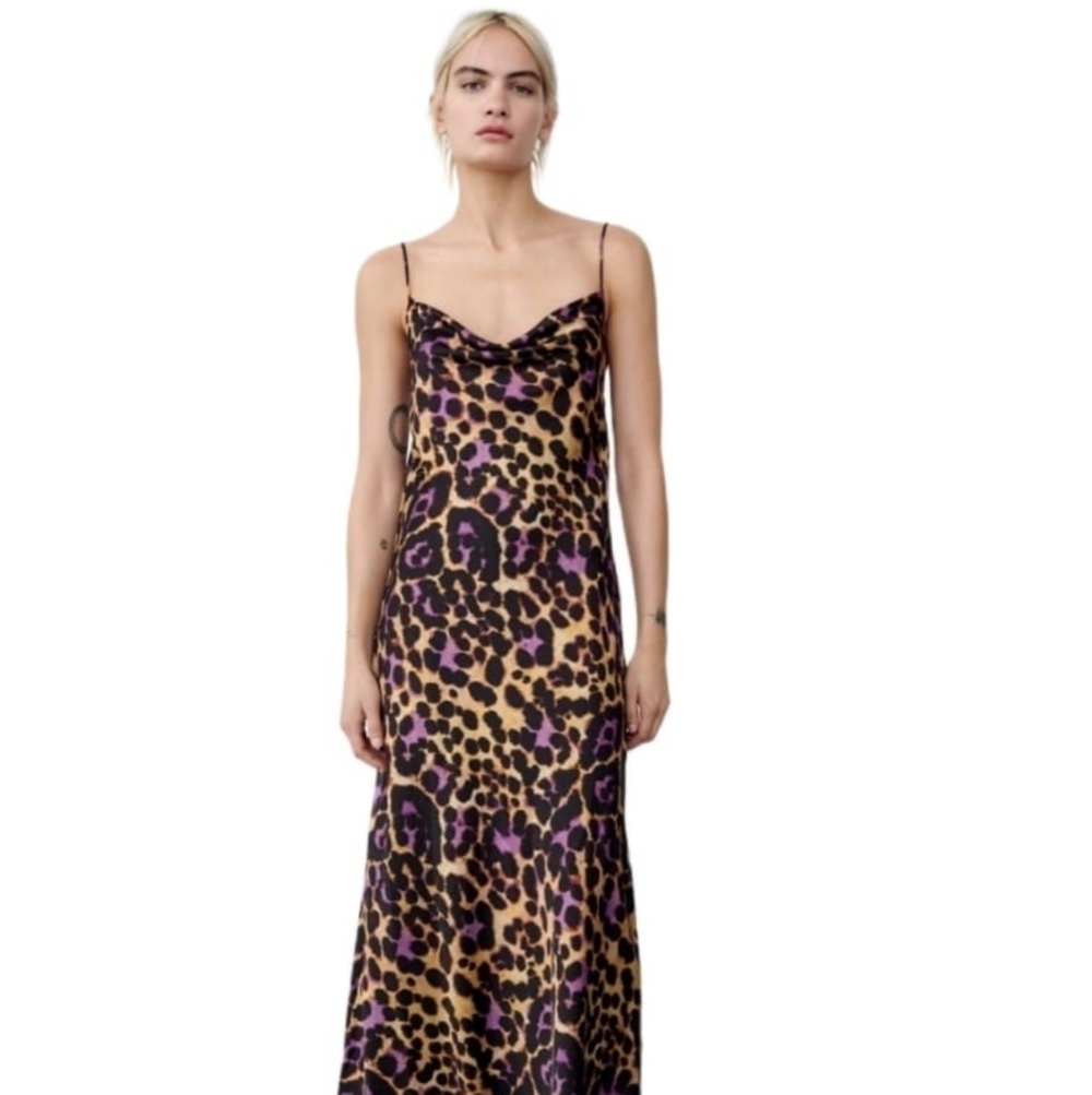 ZARA  SATIN EFFECT PRINT DRESS MULTICOLOR | 2674/303 SIZE S